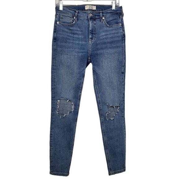 Free People Ripped Distressed High Waist Skinny Jeans Blue Size 28 - Picture 2 of 10